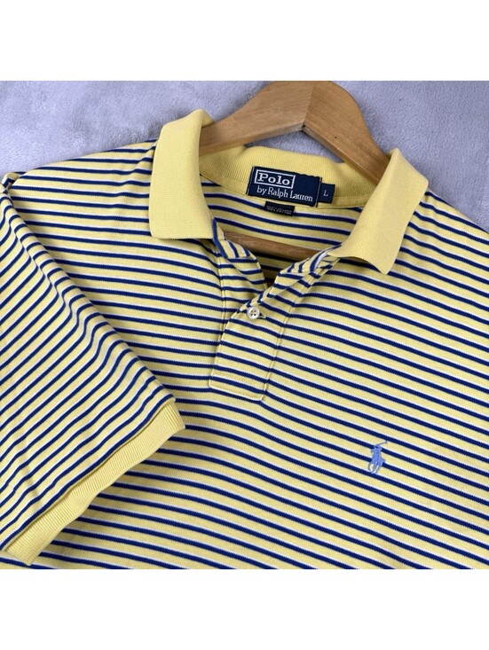 Ralph Lauren Other - Polo Ralph Lauren Yellow Blue Stripe Polo Shirt Men’s L Cotton Short Sleeve Pony